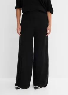 Pantaloni din tricotaj fin din amestec de viscoză, culoare: negru/alb