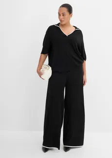 Pantalon en maille fine, Couleur: noir + blanc