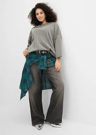 Oversized sweater van katoenmix, Kleur: antraciet washed