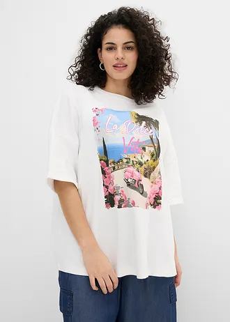 Oversized shirt van puur biologisch katoen, Kleur: wit met print