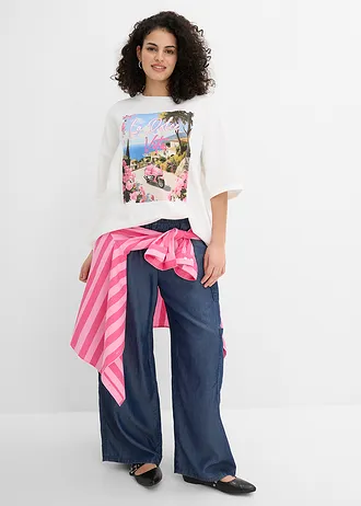 Oversized shirt van puur biologisch katoen, Kleur: wit met print