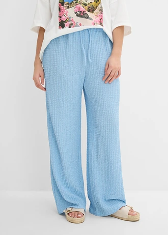 Wijde instapbroek van gestructureerde crêpe, Kleur: lichtblauw