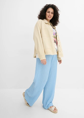 Wijde instapbroek van gestructureerde crêpe, Kleur: lichtblauw