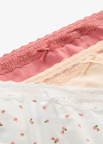 Lot de 5 slips en coton doux • écru imprimé + rhubarbe + beige nacré • Boutique bonprix