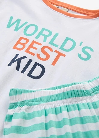 Shortama van puur katoen (2-dlg. set) • wit met print+wit-pacifisch groen gestreept • bonprix online shop