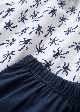 Pyjashort 100% coton • blanc-bleu foncé imprimé • Boutique bonprix