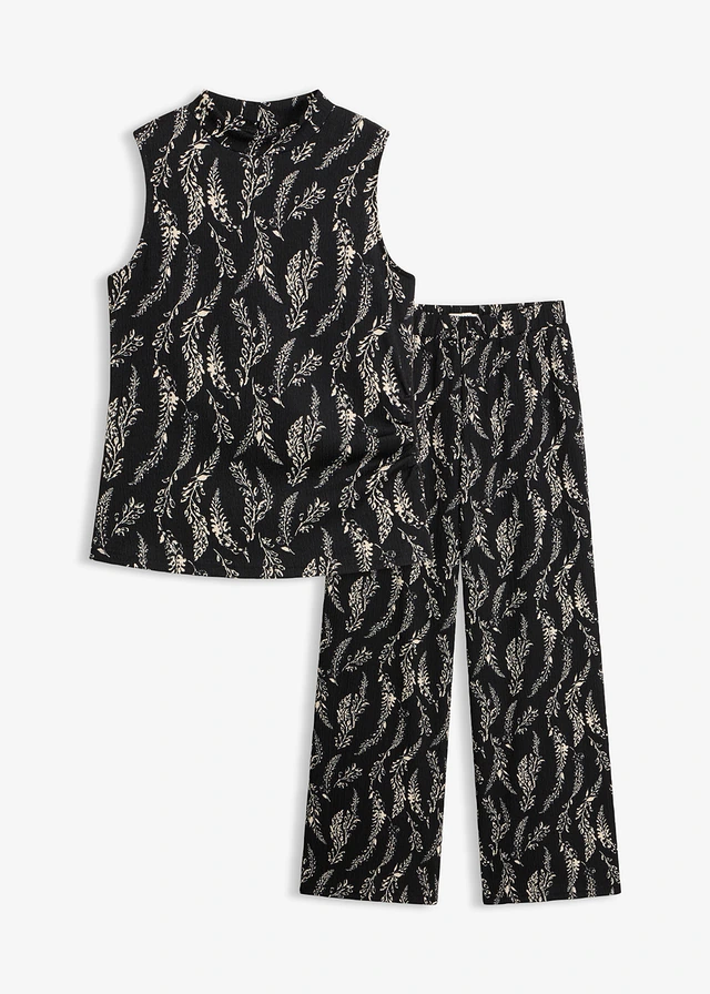 Top și pantaloni din jerse texturat din crep (set/2piese)