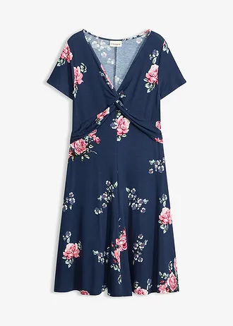 Jersey jurk in een viscosemix, Kleur: zwart gebloemd