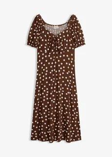 Robe midi en viscose extensible • marron pois blanc • Boutique bonprix