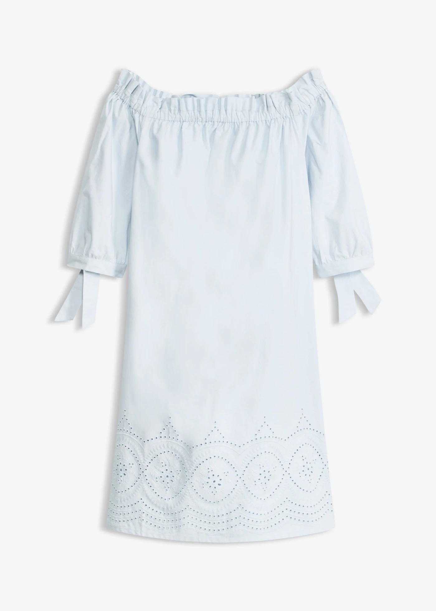 Robe col Bardot 100% coton avec broderies anglaises • bleu poudré • Boutique bonprix