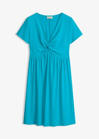 Jersey jurk met diep decolleté, Kleur: laguneblauw