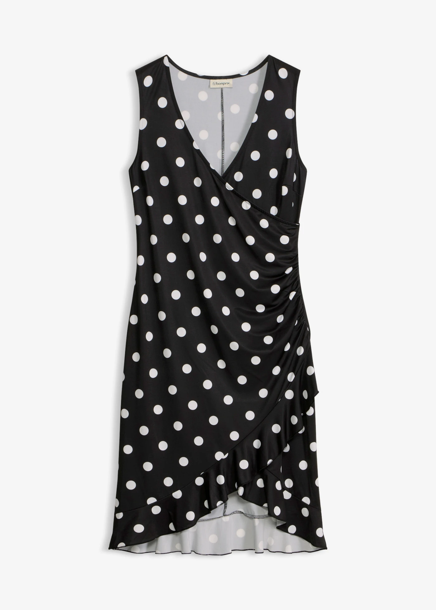 Robe en jersey à décolleté plongeant • noir pois blanc • Boutique bonprix