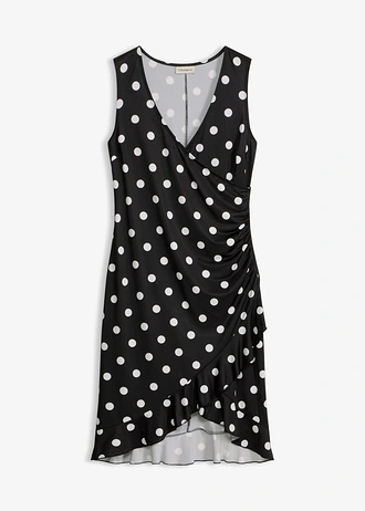 Robe en jersey à décolleté plongeant • noir pois blanc • Boutique bonprix