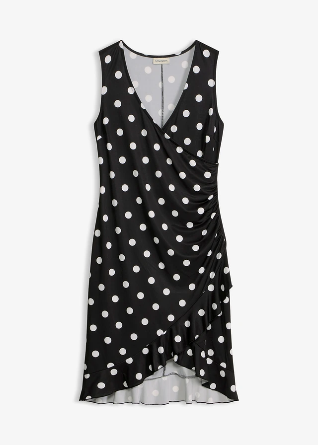 Robe en jersey à décolleté plongeant, Couleur: noir pois blanc