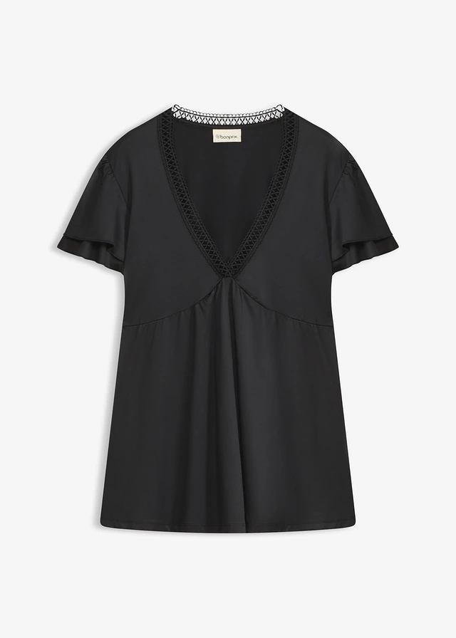 Shirt met kant • zwart • bonprix online shop