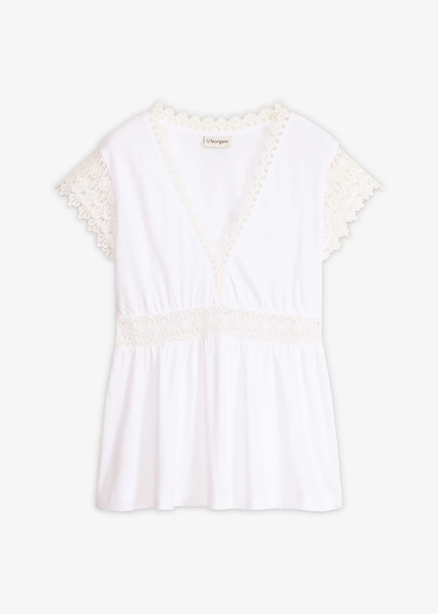 Bluză tricot cu dantelă • ecru • magazin bonprix