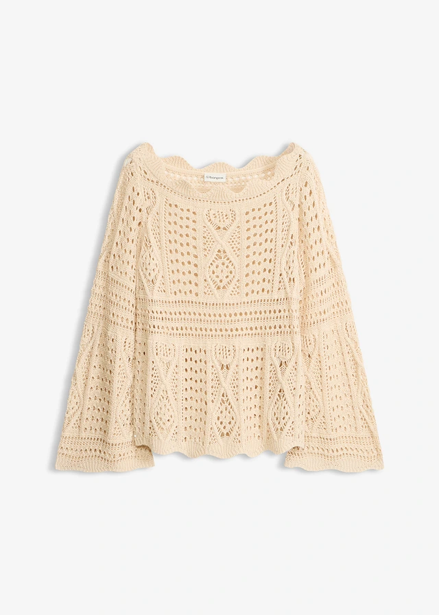 Gebreid shirt van kant • lichtsand • bonprix online shop