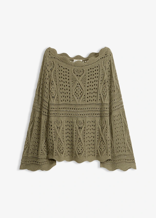 Gebreid shirt van kant • olijfgroen • bonprix online shop