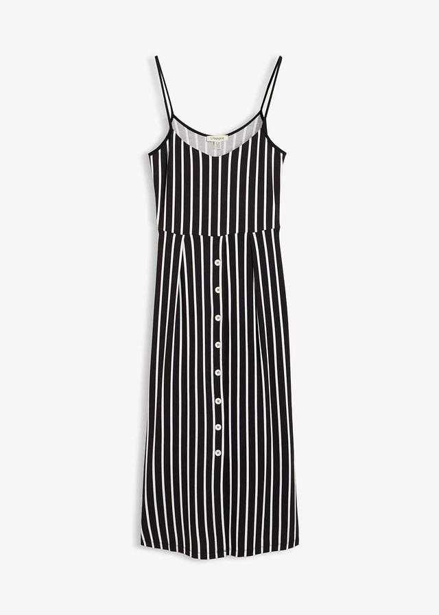 Midi jurk in een zachte viscose-elastanmix • zwart-wolwit gestreept • bonprix online shop