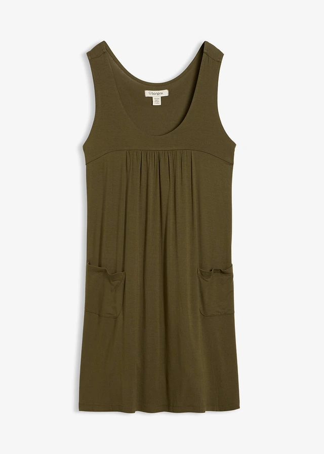 Korte jersey jurk van zachte viscose • donkerolijfgroen • bonprix online shop