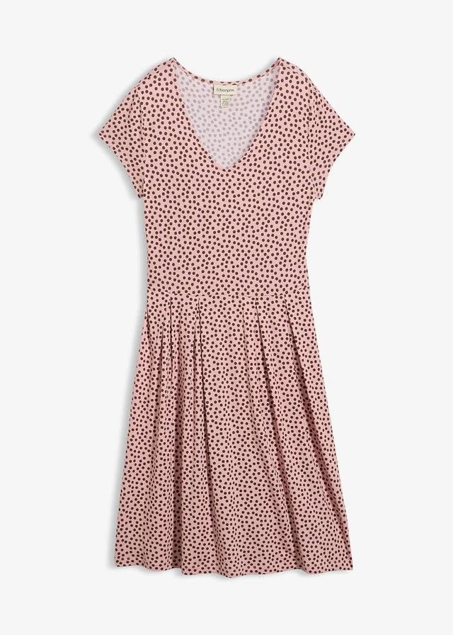 Jersey jurk in een viscosemix, Kleur: asroze-bruin met print