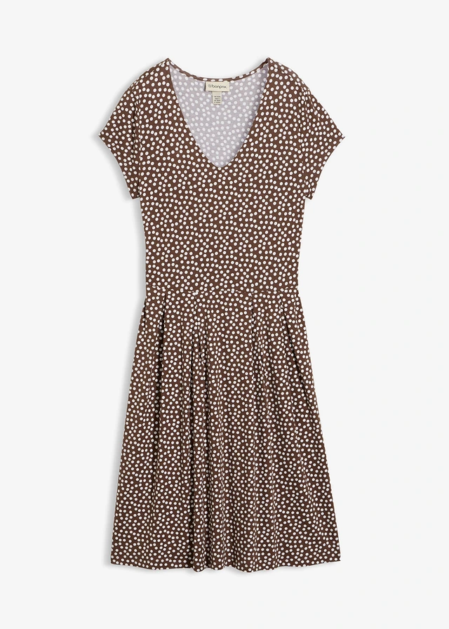 Jersey jurk in een viscosemix • bruin-wolwit met print • bonprix online shop
