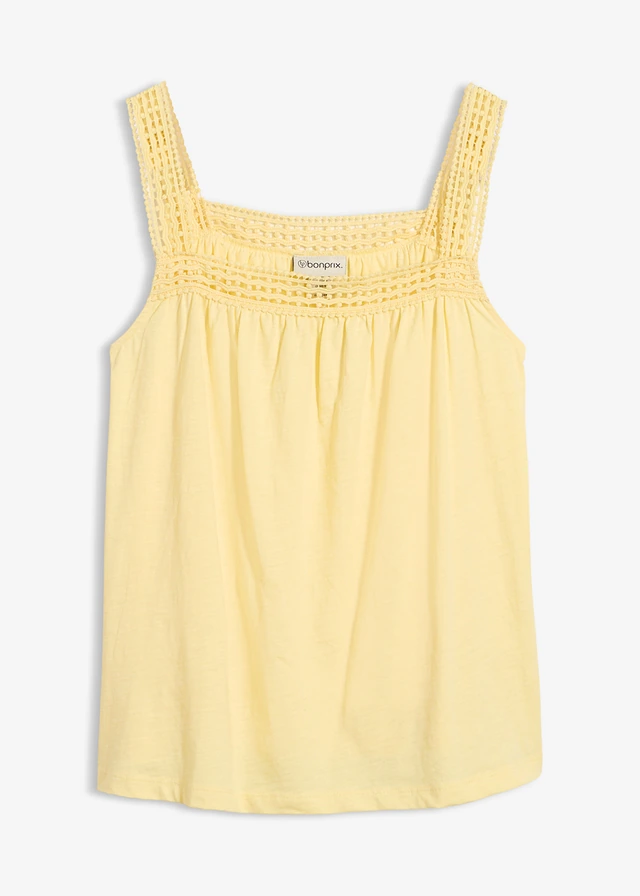 Losjes vallende top met kanten schouderbandjes • lichtgeel • bonprix online shop