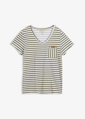 T-shirt, gestreept • olijfgroen-wit gestreept • bonprix online shop