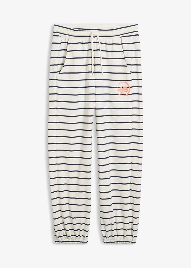 Pantalon sweat en coton mélangé • écru/bleu foncé rayé • Boutique bonprix