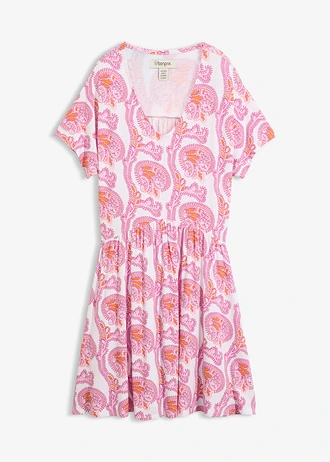 Robe fluide en jersey viscose, Couleur: rose/rose fuchsia/blanc/orange vif paisley