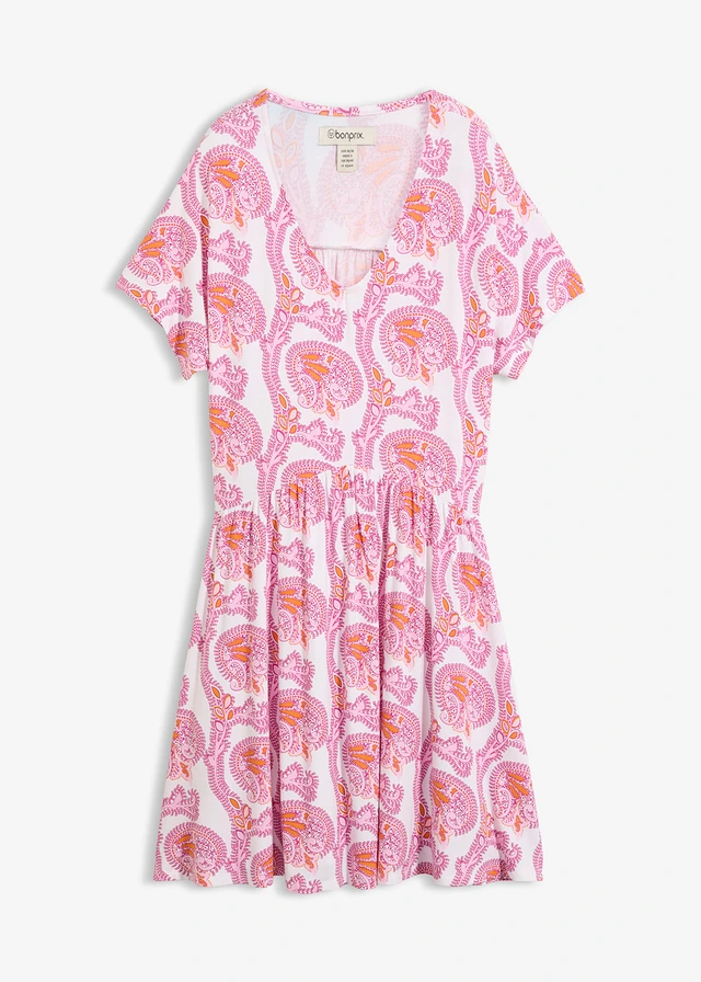 Robe fluide en jersey viscose • rose/rose fuchsia/blanc/orange vif paisley • Boutique bonprix