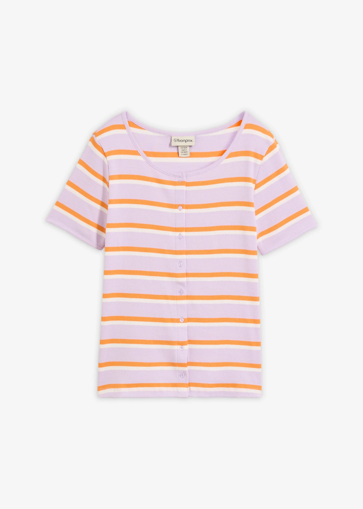 T-shirt en coton côtelé • parme-orange vif-écru rayé • Boutique bonprix
