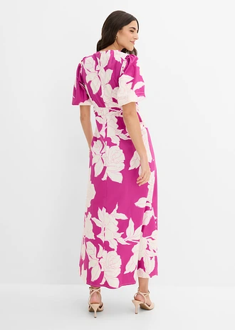 Robe longue 100% coton, Couleur: rose/fuchsia floral