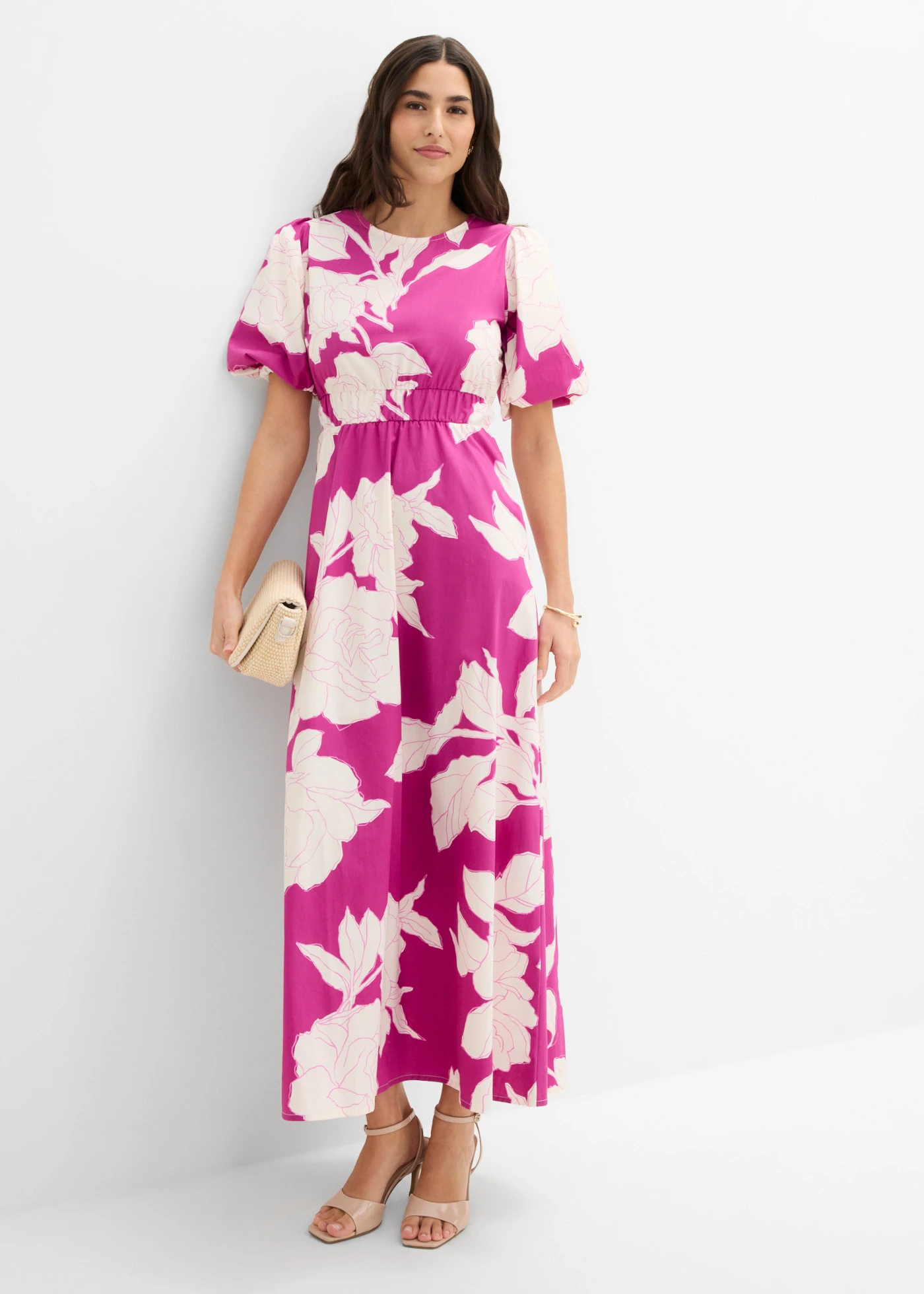 Maxi šaty z čistej bavlny • fuksiovo cyklámenová kvetovaná • obchod bonprix