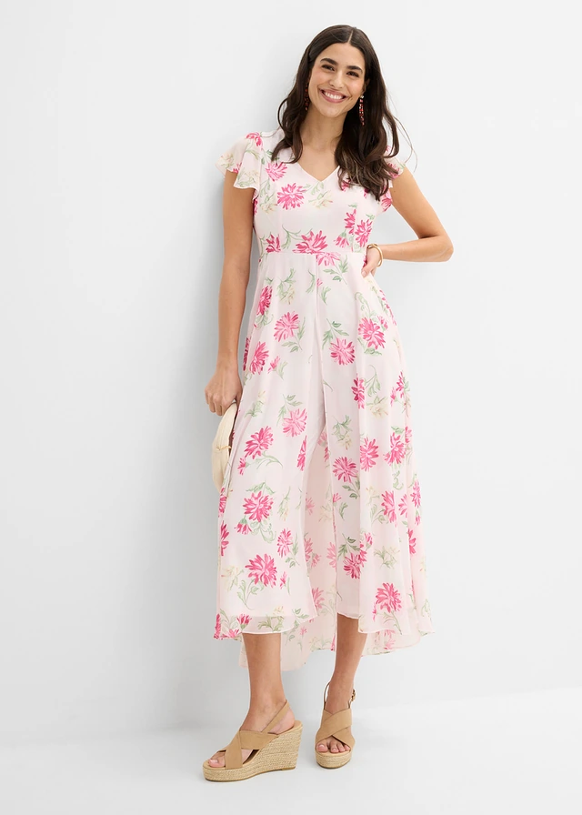 Combinaison avec décolleté en V, Couleur: rose clair-fuchsia floral