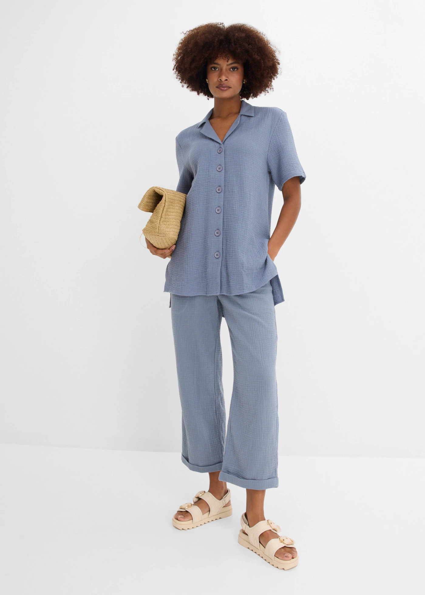 Chemisier en gaze de coton • bleu fumé • Boutique bonprix