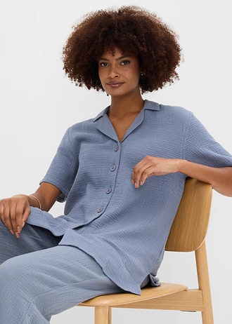Overhemdblouse van mousseline • rookblauw • bonprix online shop