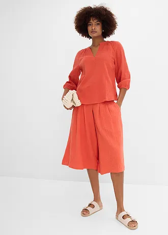 Oversized blouse van mousseline, Kleur: kaneelrood