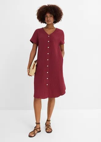 Robe chemise en gaze de coton douce, Couleur: rouge rubis
