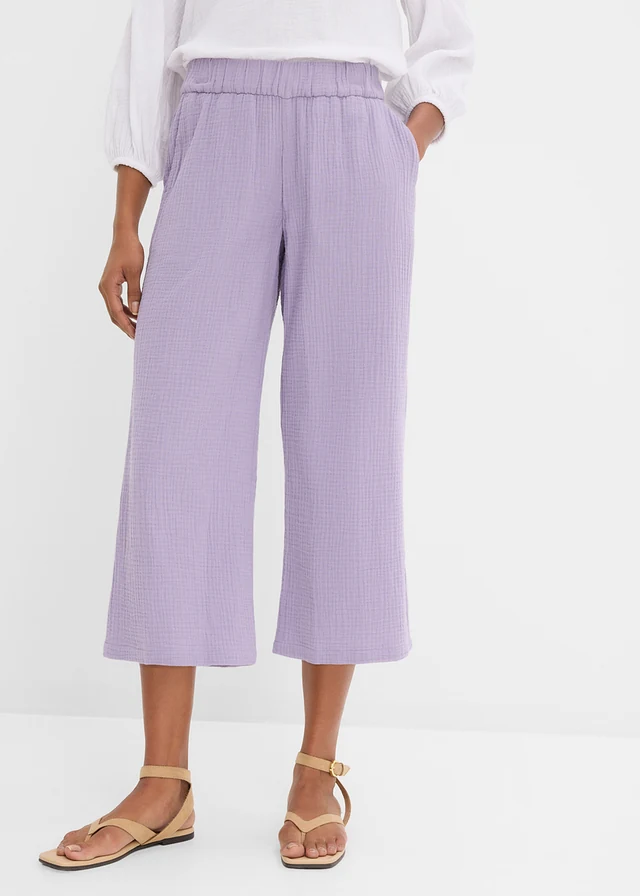 Pantalon large à pinces en gaze de coton
