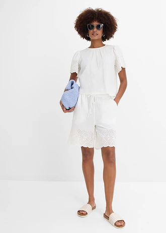 Bermuda léger en gaze de coton, Couleur: blanc