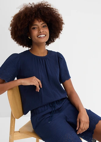 Bermuda van luchtige mousseline • donkerblauw • bonprix online shop