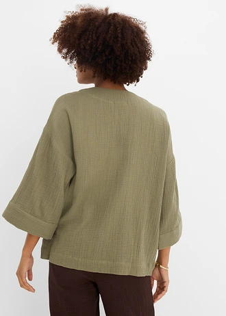 Veste kimono légère en gaze de coton • olive • Boutique bonprix