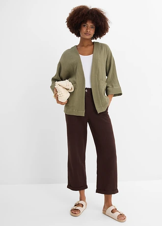 Veste kimono légère en gaze de coton • olive • Boutique bonprix
