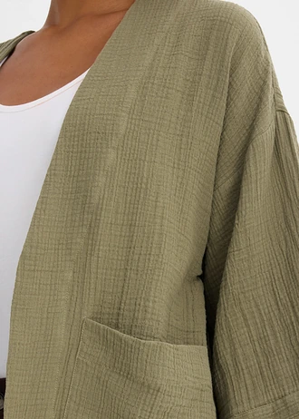 Veste kimono légère en gaze de coton • olive • Boutique bonprix