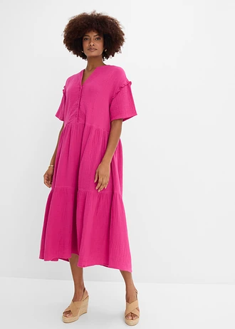 Robe midi en gaze de coton douce, Couleur: rose/fuchsia