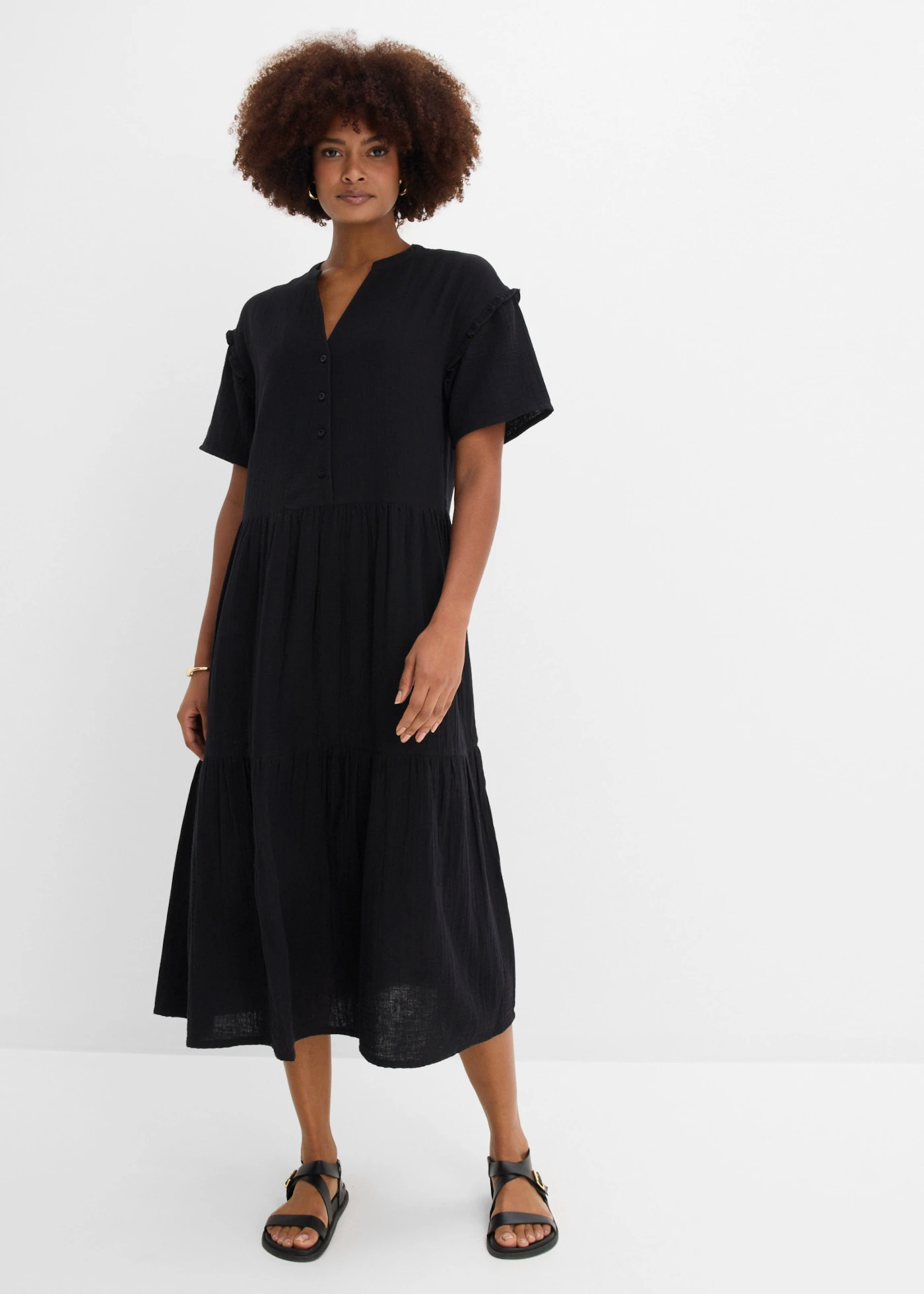 Midi jurk van zachte mousseline • zwart • bonprix online shop