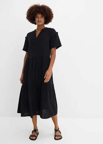 Midi jurk van zachte mousseline • zwart • bonprix online shop