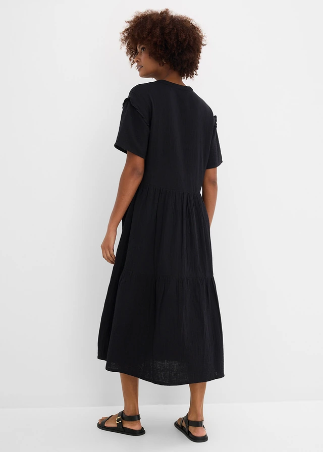 Robe midi en gaze de coton douce, Couleur: noir