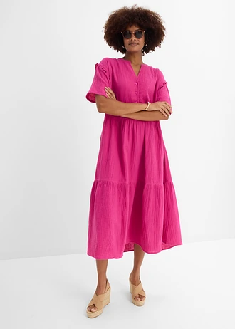 Midi jurk van zachte mousseline, Kleur: fuchsiapink